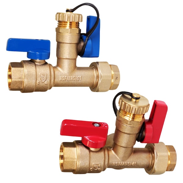 Everflow FIP Tankless Water Heater Kit- Set of 2 Heavy Duty Hot and Cold Isolation Valves w/Cleanouts 1" FTGV-ISO1-T-LF - main