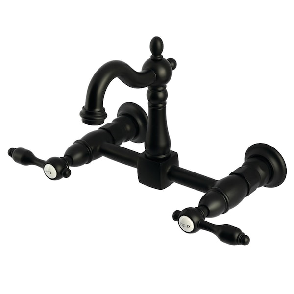 Kingston Brass Two-Handle Wall Mount Bridge Kitchen Faucet, Matte Black KS2440TAL - main