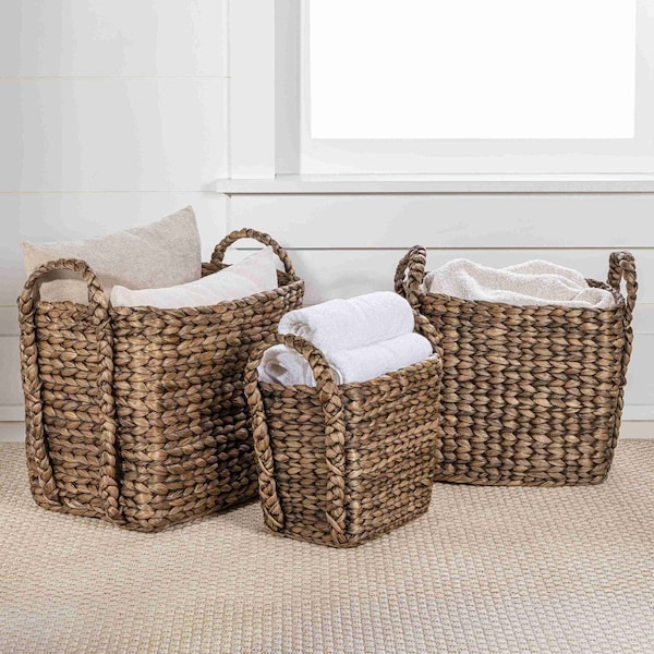 Happimess Clara Hand-Woven Hyacinth Rectangle Storage Floor Baskets with Handles, Brown (Set of 3), 3PK BSK2001B-3SET - main