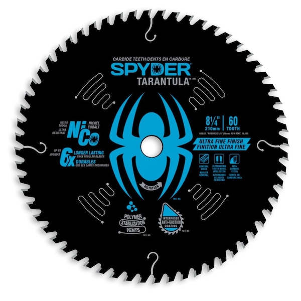 Spyder Circular Saw Blade, 8-1/4'' Dia, 60T Fine, Clamshell 13068CA - main