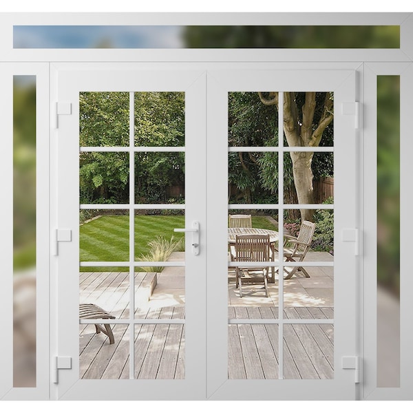 Vdomdoors Front Exterior Prehung Metal-Plastic Double Doors Clear Glass / MANUX 8100 White Silk / Office Comm MANUX8100DEXD-WS-W16+72+16xH80+14-RH-I - main