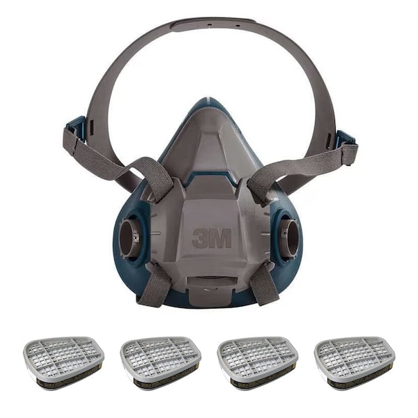 3M Half Mask Respirator Kit: 4 Chemical Cartridgegs Included, Black/Olive, (FM), (OV), Bayonet, Size L 29WT67-5AJ48 - main