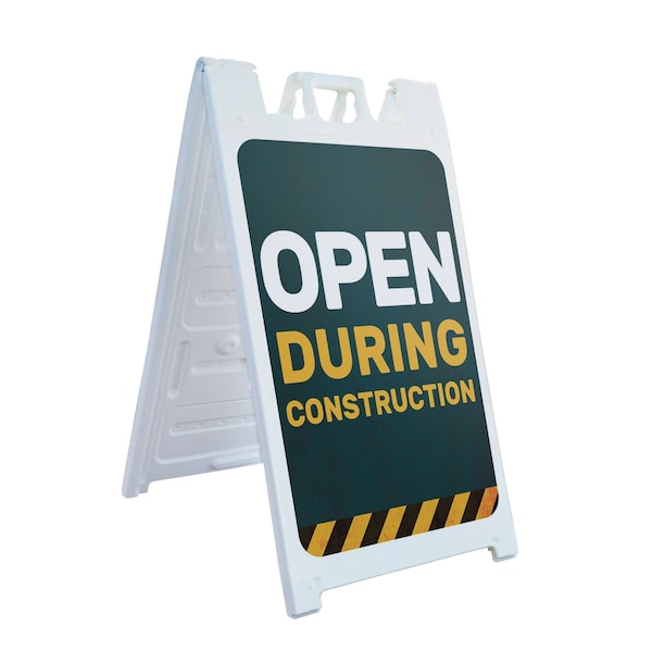Signmission Open During Construction, A-Frame & 2 Decals Installed, Heavy-Duty Plastic Frame SBHD-D-2436-30407 - main