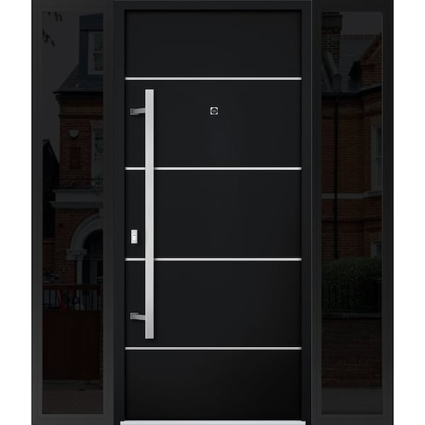 Vdomdoors Steel Door Deux 6083 Black Enamel 2 Sidelight Exterior Windows Sidelites/ Stainless Inserts Entry D DEUX6083EXD-BLK-W12+36+12 x H80-RH-I - main