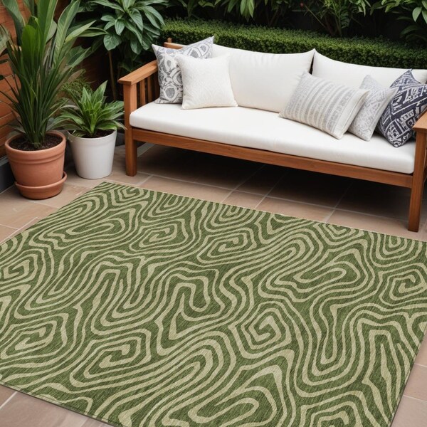 Homeroots 10' X 14' Olive Green And Light Green Abstract Washable Indoor Outdoor Area Rug 598991 - main