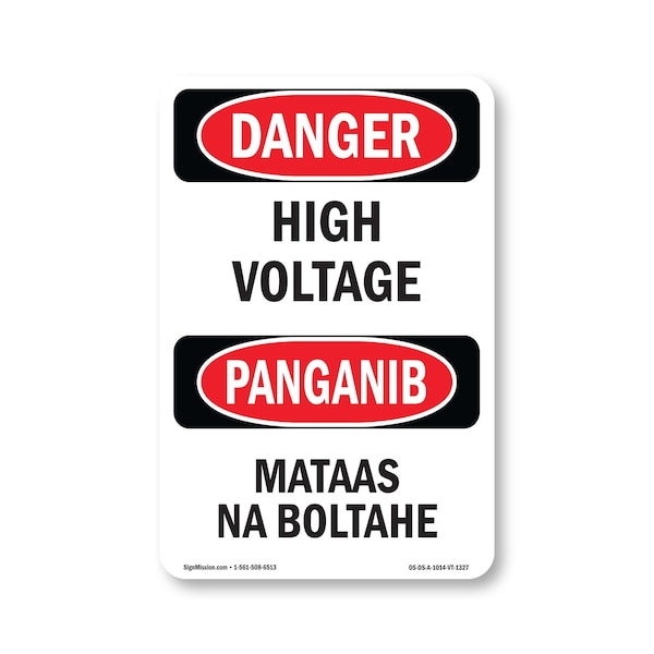 Signmission Safety Sign, OSHA Danger, 14" Height, Aluminum, High Voltage Bilingual, 1014-VT-1327 OS-DS-A-1014-VT-1327 - main