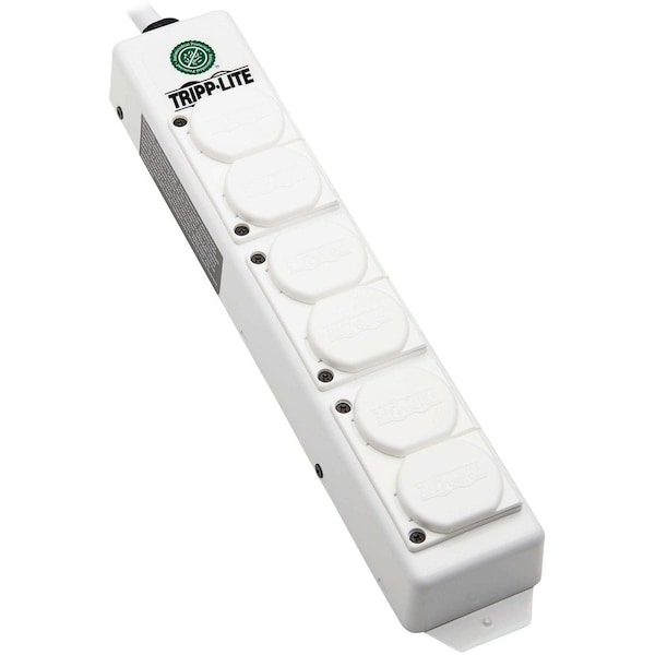 Tripp Lite Outlet Strip, Hospital Grade, Dual Ground, 6 5-15R-HG, 5-15P-HG, 6 ft., White PS-606-HGDG - main