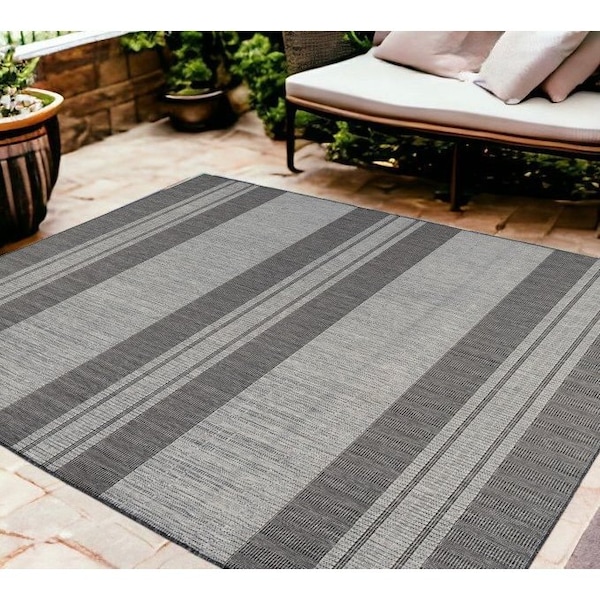 Homeroots 9' X 12' Blue and Gray Striped Stain Resistant Indoor Outdoor Area Rug 531649 - main