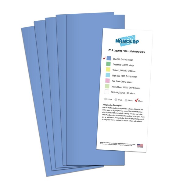 Nanolap PSA Lapping Film, 5 Pc 40 Micron (300 Grit), 4-0.25 in x 11 in Microfinishing Fine Sanding Paper 61603N - main