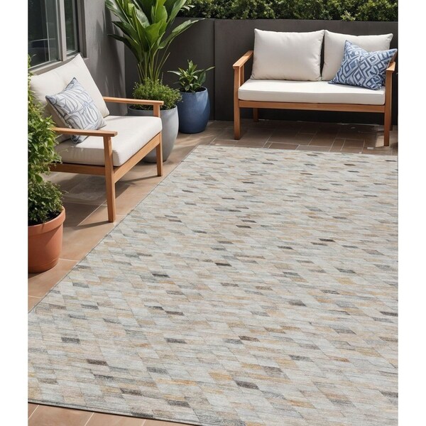 Homeroots 5' X 8' Linen And Gray Geometric Washable Indoor Outdoor Area Rug 616557 - main