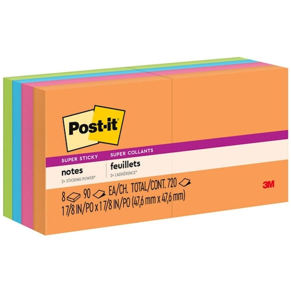 Post-It Pads in Energy Boost Collection Colors, 2" x 2", 90 Sheets/Pad, PK8 622-8SSAU - main