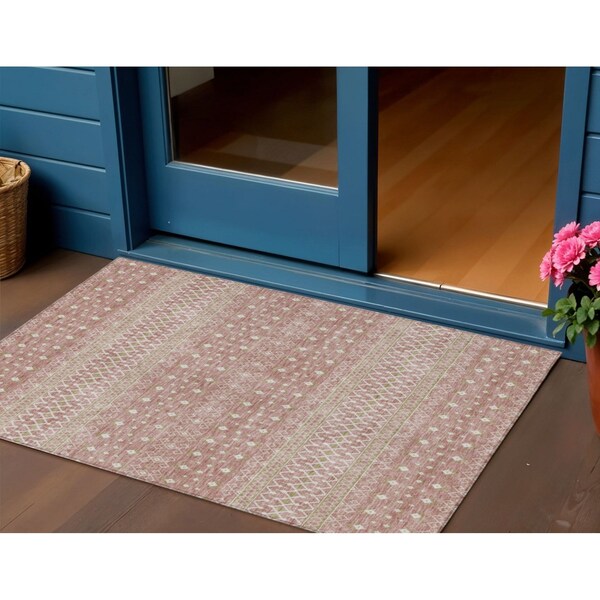 Homeroots 3' X 5' Blush Gold And Ivory Tribal Washable Indoor Outdoor Area Rug 582608 - main