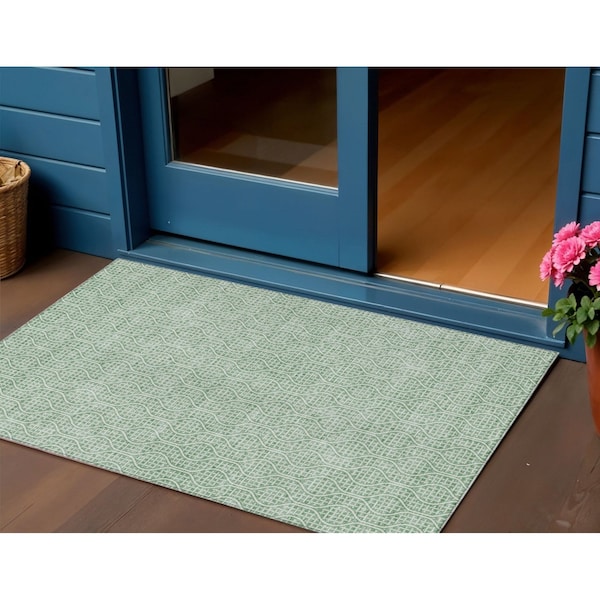Homeroots 3' X 5' Sage And Gray Geometric Washable Indoor Outdoor Area Rug 595673 - main