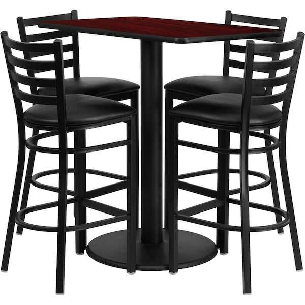 Flash Furniture Rectangle Mah Bar Table, Rctngl w/Rnd Base, Blk Seat, Laminate Top, Wood Grain RSRB1018-GG - main
