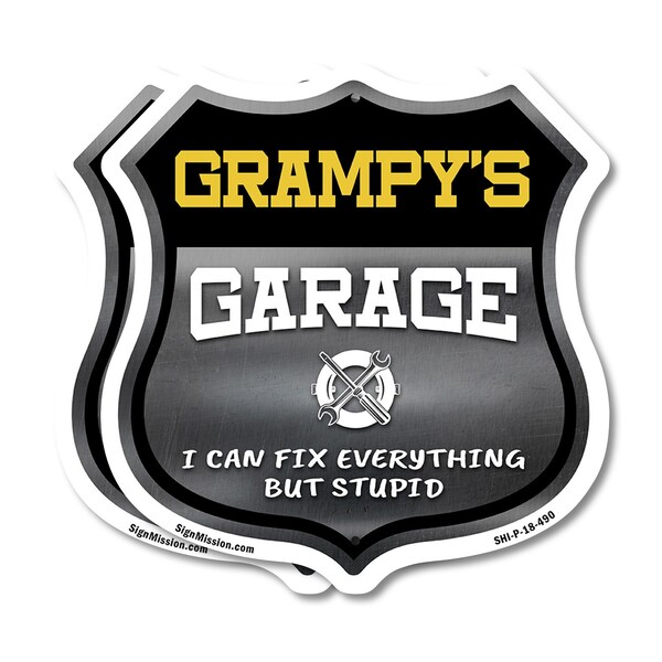 Signmission Grampy's Garage I Can Fix Everything But Stupid, 18 inch X 18 inch, Plastic Sign, 2PK SHI-P-2PACK-18-490-GRAMPY - main