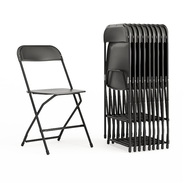 Flash Furniture Hercules Series Plastic Folding Chair Black - 10 LB Weight Capacity Comfortable Event Chair-Lightweight Folding Chair, PK10 10-LE-L-3-BK-GG - main