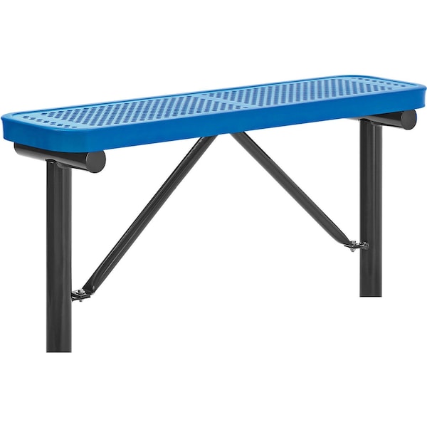 Global Industrial 4' Outdoor Steel Flat Bench, Perforated Metal, In Ground Mount, Blue 695742IBL - main