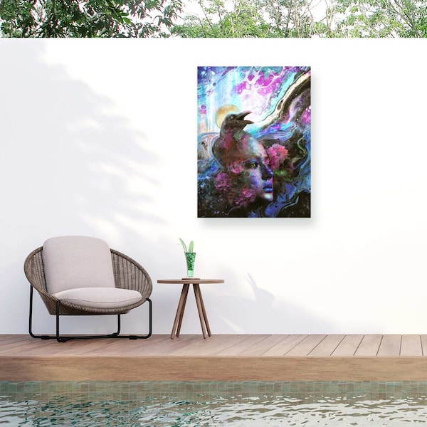 Trademark Fine Art Outdoor Canvas Art Barrett Biggers Raven Memories Wall Art for Patios, or Gardens GRL01360-OC2432WR - main