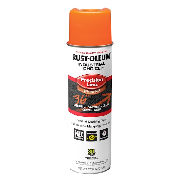 Rust-Oleum Precision Line Marking Paint, Inverted, Fluorescent Orange, 20 oz 203027V - main