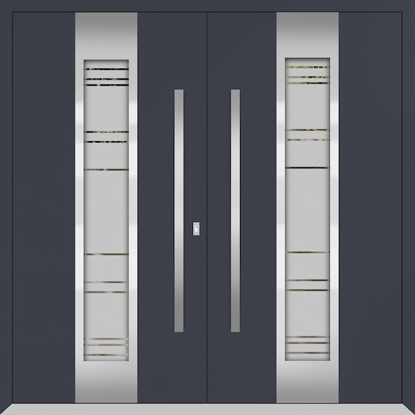 Vdomdoors Metal Double Doors Deux 0757 Gray Graphite Frosted Glass Entry Modern Painted (W72xH96) Right hand DEUX0757DEXD-GRE-W72xH96-RH-I - main