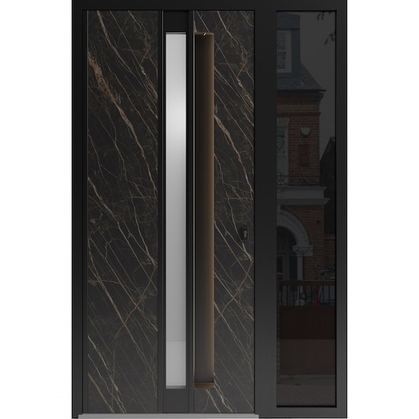 Vdomdoors Aluminum Door with Hidden Handle Hiddex 0155 Natural Noir Entry Steel Metal Modern Painted W36+14xH HIDDEX0155EXD-NOIR-W36+14xH80-RH-I - main