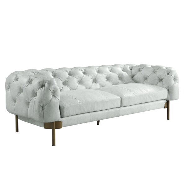 Homeroots 96" Light Slate Gray Top Grain Leather Sofa With Gold Legs 491346 - main