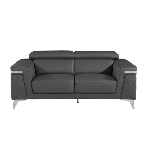 Homeroots 70" Dark Gray And Silver Metallic Leather Loveseat 546377 - main