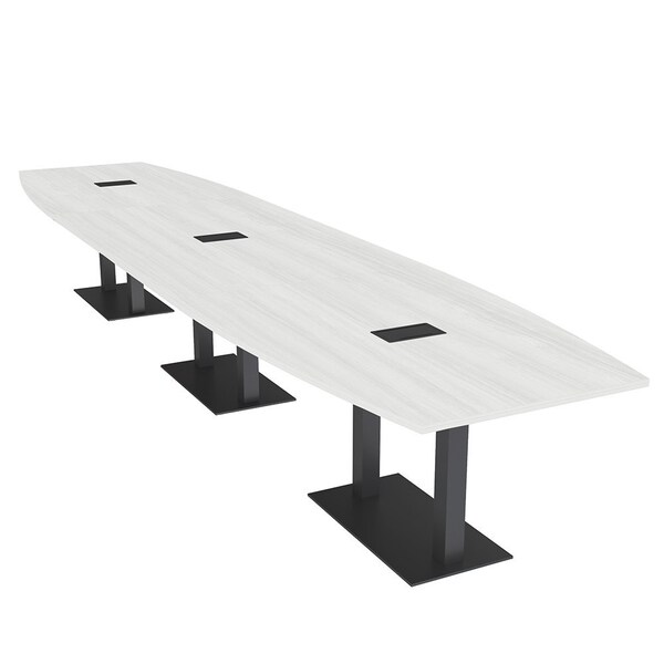 Skutchi Designs Boat Conference Table With Power, 48 in W, 216 in L, White HAR-BOT-48x216-DOU.BK-WA7976-EBLK - main