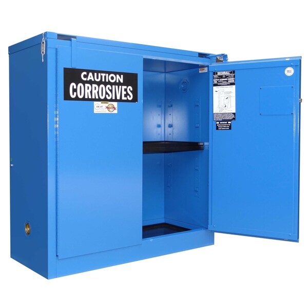 Securall Acid/Corrosive Storage Cabinet, 30 Gallon, 1 Shelves, 43 in W x 46 in H x 18 in D, Blue C330 - main