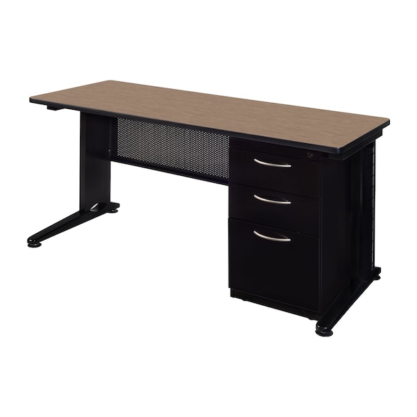 Regency Fusion Teachers Desk W/ Single Pedestal Drawer Unit, 66 in W X Wood, Metal, Noble Oak MSP6624NO - main