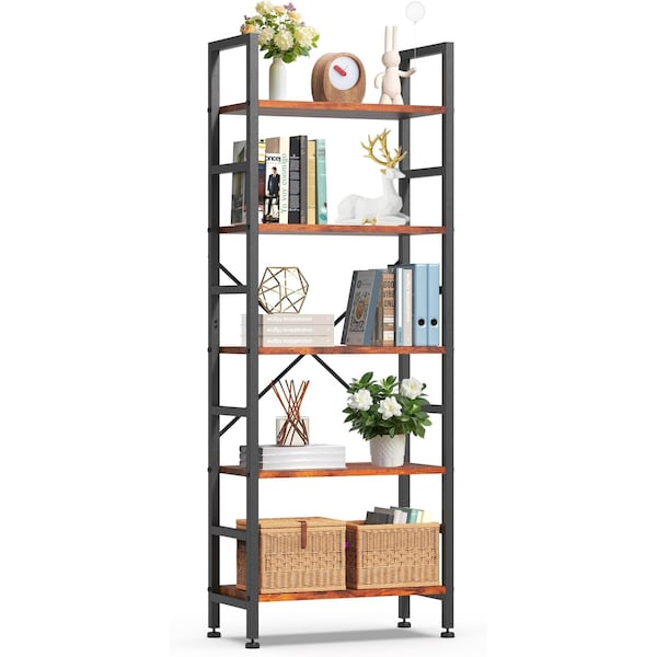 Simple Deluxe Book Shelf, 5 Tier Bookcase, Tall Bookshelf Modern Display Storage Shelf for Books, Movies, Cd, Ind 3A88HKBOCA5LBRN - main