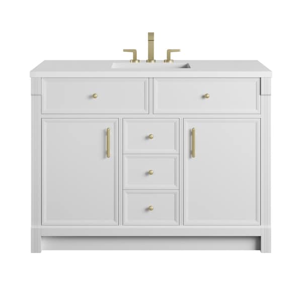 James Martin Vanities Bellshire 48" Single Vanity, Bright White w/ 3 CM White Zeus Silestone Top 660-V48-BW-3WZ - main