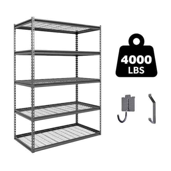 Shuntong Atlas 5-Tier 48 in.W x 24 in.D x 72 in.H Heavy Duty Storage Shelving Load 4000 Lbs, Wire Deck, Hammertone B-ATLAS482472-5H1000 - main