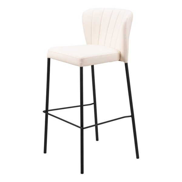 Homeroots Set of Two 29" Cream And Black Faux Leather And Steel Bar Height Bar Chairs 555723 - main