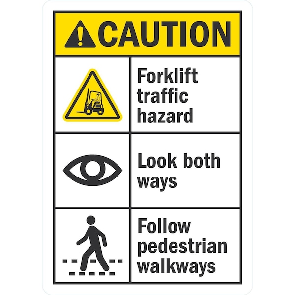 Lyle Forklift Traffic Hazard, Look Both Ways, Follow, 5x7, Non-Reflective, White G-16856-ND_5x7 - main