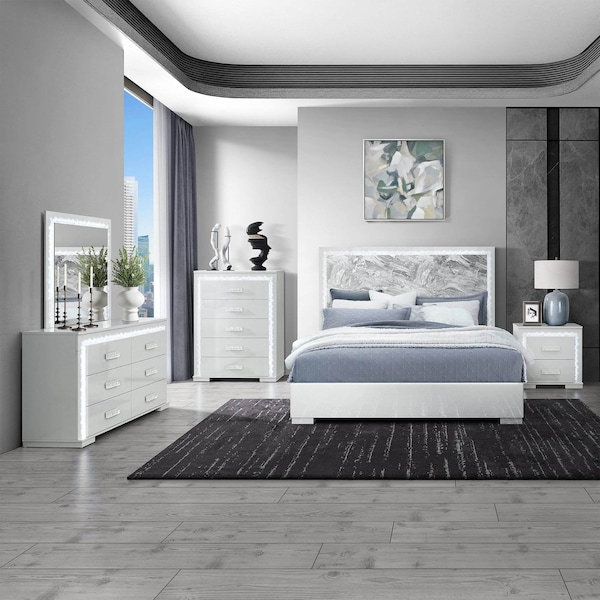 Global Furniture Usa Contemporary Naomi Silver Marble Full Bed Group NAOMI-SILVER MARBLE-FBG - main