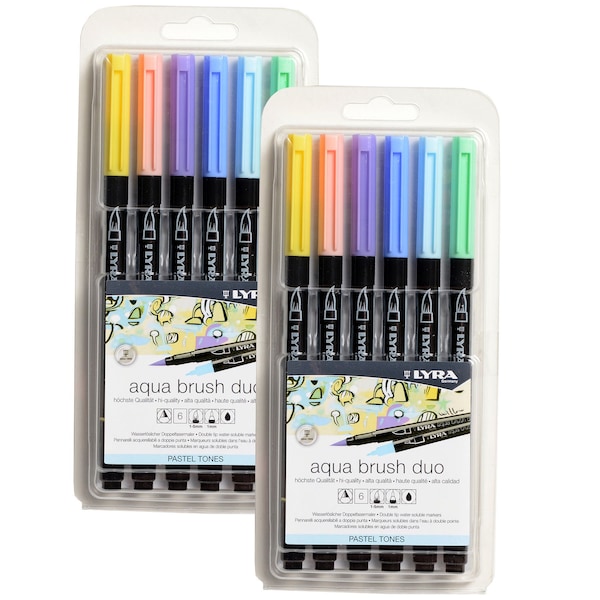 Lyra Aqua Brush Duo Dual Tip Marker Set, Pastel Assorted Colors, 2PK L6521061 - main