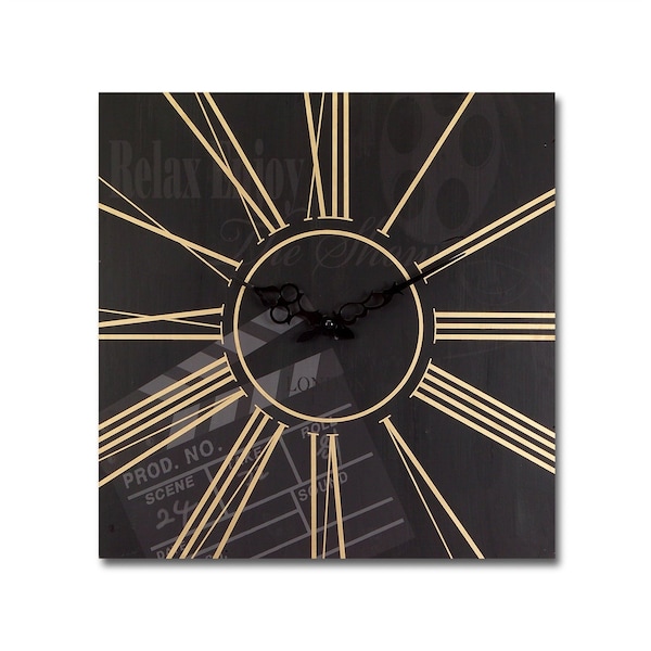Homeroots Set of Two Black And Gold Wood Analog Square Cinema Wall Clocks, 2PK 516210 - main