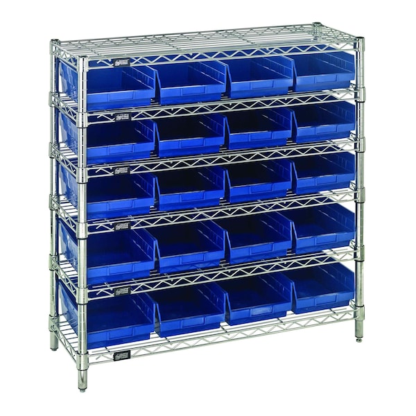 Quantum Storage Systems WIRE SHELVING UNIT W / BLUE BINS WR6-36-1236-107BL - main