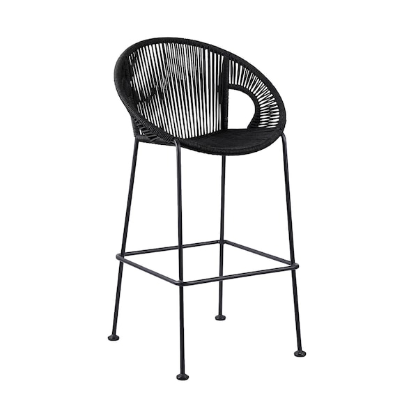 Homeroots 40" Black Metal Low back Outdoor Counter Height Bar chair with Footrest 490220 - main
