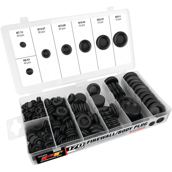 Performance Tool 170 pc. Firewall & Body Plug Assortment, Rubber Grommets, Organizer Case W5262 - main