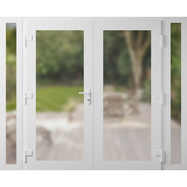 Vdomdoors Front Exterior Prehung Metal-Plastic Double Doors Frosted Glass / MANUX 8102 White Silk / Office Co MANUX8102DEXD-WS-W14+72+14xH80-RH-I - main