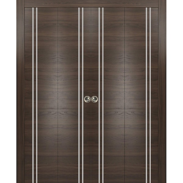 Sartodoors Sliding Closet Double Bi-fold Doors, Planum 0310 Chocolate Ash and Aluminum Strips, Sturdy Tracks M PLANUM0310DBF-CA-96 x 96 (4* 24x96) - main