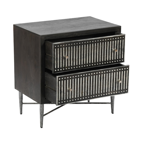 Homeroots 28" Dark Brown Solid Wood Two Drawer Nightstand 488760 - main