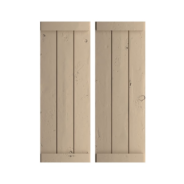 Ekena Millwork Rustic Three Board Joined Board-n-Batten Knotty Pine Faux Wood Shutters w/End Batten, 16 1/2"Wx36"H SHUBJE16X36KPPR - main