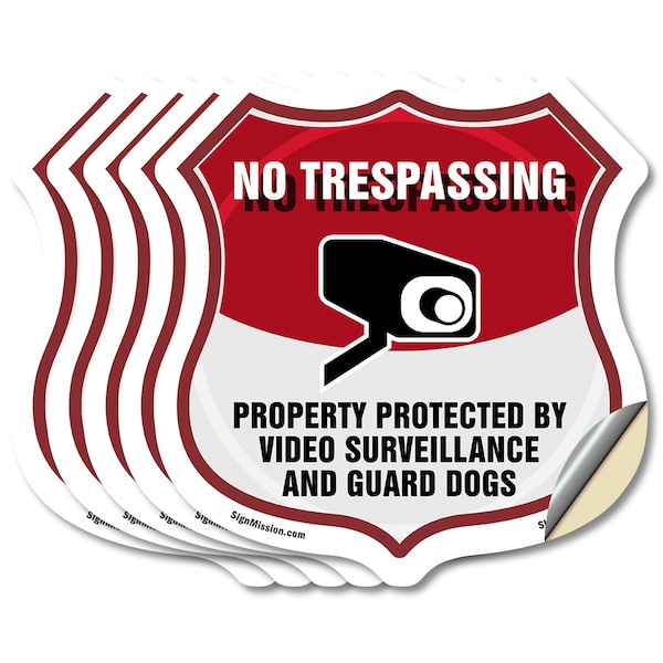 Signmission No Trespassing Shield Sign Property Prot, 4 inch X 4 inch, Vinyl Decal, 5PK SHI-D-5PACK-4-416 - main