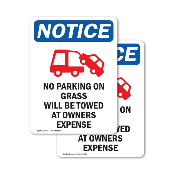 Signmission No Parking On Grass Sign, Vinyl Decal, 7in W x 10in L, 2PK OS-2PACK-NS-D-710-V-14721 - main