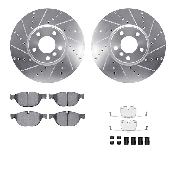 Dynamic Friction Co DFC Rotors-Drilled & Slotted-Silver w/ EURO 5000 Ceramic Brake Pads Incl Hdw 7612-31084 - main