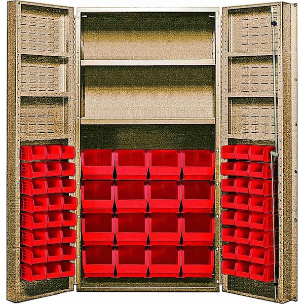Quantum Storage Systems STORAGE BEIGE CABINET W/32 RED BINS QSC-BG-32-2S-6DSRD - main