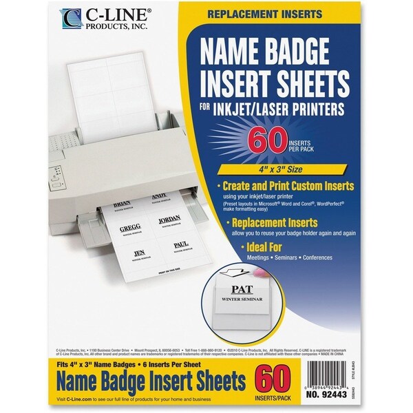 C-Line Products Badge Insert Refills, 3x4in, 60PK 92443 - main